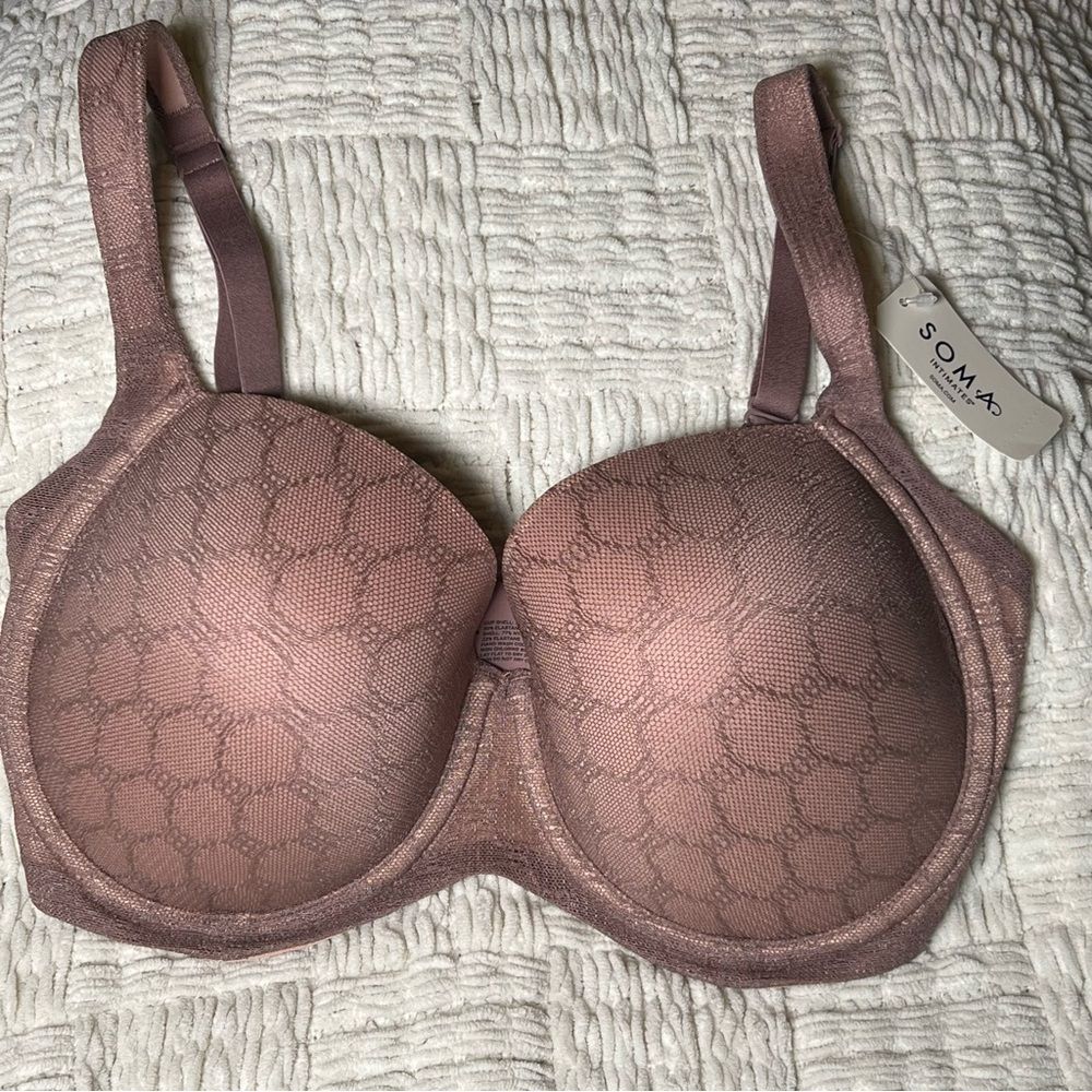 Soma Stunning Support Geo Lace Full Coverage Bra Underwire 32f 32ddd Mauve